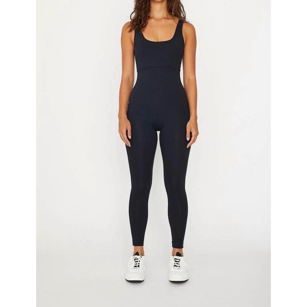 NWT Cream Yoga Heather Jumpsuit Black Scoop Neck Cutout Back Size S